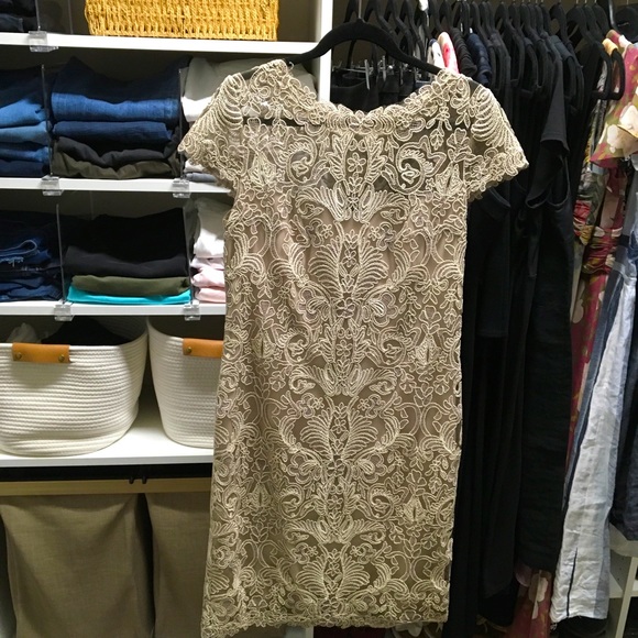 Tadashi Shoji Corded Embroidery on Tulle Cap Sleeve Dress - Size 14 EUC - Picture 1 of 7